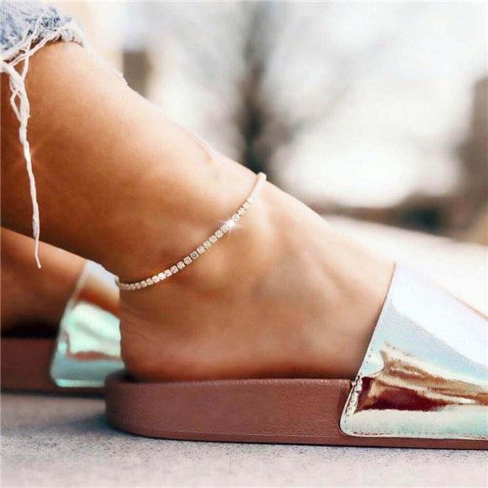 Tennis Ankle Bracelet Gold Anklet Adjustable with Extension 14K Gold - Picture 5 of 7